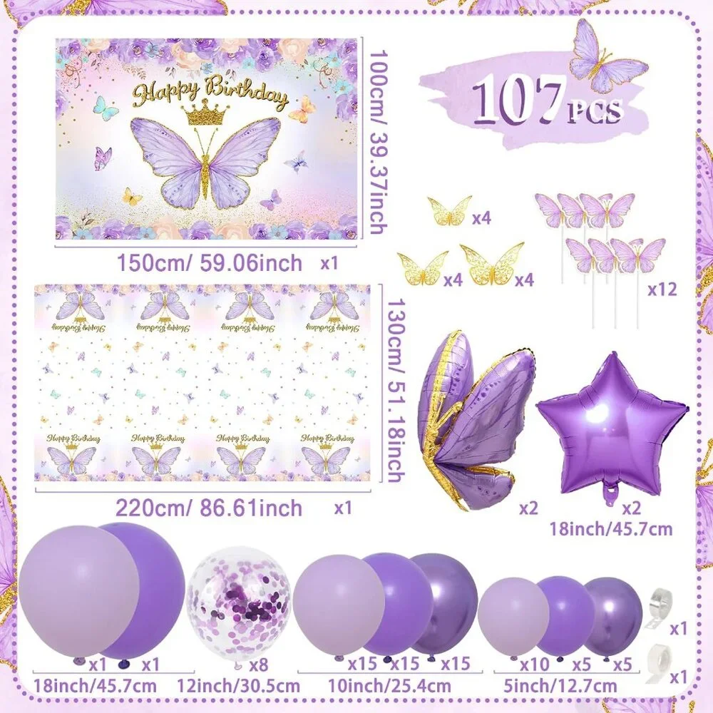 Purple Butterfly Birthday Decoration set for Girl's Birthday